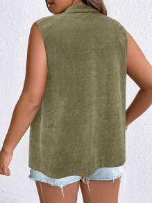 SHEIN LUNE 大碼幾何印花補丁貼口袋外套馬甲 - 軍綠色 - 查看 2