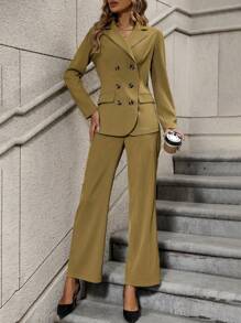 SHEIN Frenchy Đôi ngực Blazer & quần - Màu nâu  Mocha - Xem 1