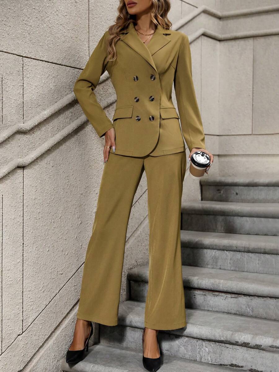 SHEIN Frenchy Đôi ngực Blazer & quần - Màu nâu  Mocha - Xem 1