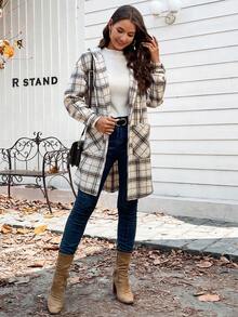 SHEIN LUNE In kẻ sọc Thả vai áo có mũ Mở Mặt trước Áo khoác - Nhiều màu - Xem 4