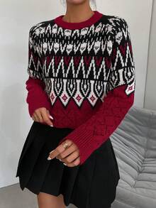 SHEIN Frenchy Mẫu Geo Tay Raglan Áo len - Nhiều màu - Xem 5