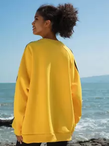 In My Nature Letter & Mountain Embroidery Raglan Sleeve Outdoor Sweatshirt - Yellow - View 2