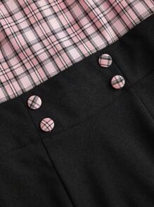 SHEIN DECDS Plaid Print Button Detail Lantern Sleeve 2 In 1 Dress - Multicolor - View 8