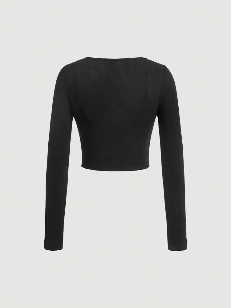 Contrast Lace Button Front Tee