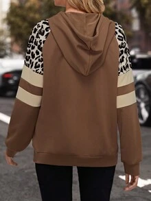 EMERY ROSE 豹紋印花插肩袖抽繩連帽衫 - 咖啡棕 - 查看 2