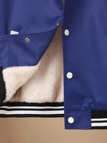 SHEIN Tween Boy Letter & Figure Graphic Two Tone Striped Trim Hooded Jacket - Purple - View 7