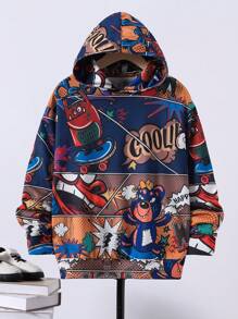 SHEIN Tween Boy Cartoon Graphic Sweatshirt - Khaki - View 1