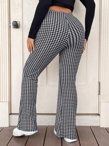 Flirla Plus Houndstooth Print Flare Leg Pants