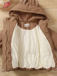 年轻男孩 1 件花卉贴片拉链连帽加厚外套和 1 个包 - 卡其色 - 查看 7