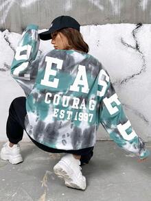 SHEIN EZwear Tie Dye Letter Graphic Drop Shoulder Sweatshirt - Multicolor - View 2
