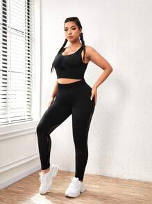 Easithlete Hơn Cắt ra Set bộ đồ thể thao - màu đen - Xem 5