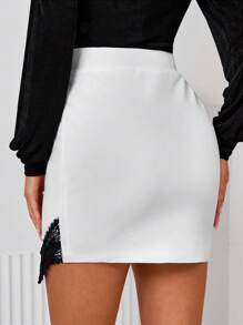 SHEIN Privé Ren tương phản Viền không đối xứng Váy - Đen và trắng - Xem 2