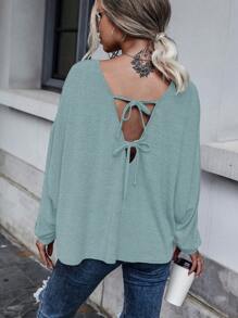 SHEIN LUNE Solid Tie Back Drop Shoulder Tee Fall Cloth For Women - Blue - View 4