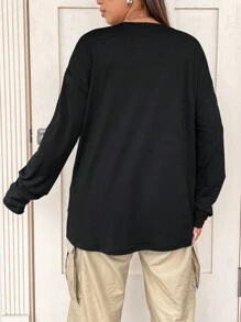 SHEIN Coolane Hơn Đồ họa Hình & Khẩu hiệu Áo thun Thả vai - màu đen - Xem 2