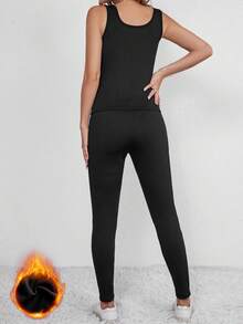 SHEIN Unity Solid Thermal Tank Top & Leggings - Black - View 2