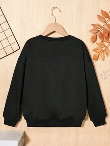 Cô gái Tween Pha lê Đồ họa Trái tim & Chữ cái Thả vai Áo nỉ - màu đen - Xem 2
