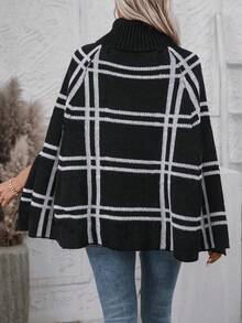 SHEIN LUNE Plaid Pattern Batwing Sleeve Knit Poncho - Multicolor - View 2