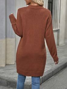 SHEIN Frenchy Cable Knit Button Front Cardigan - Camel - View 2