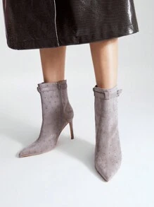 MOTF PREMIUM POINTY RHINESTONE STILETTO BOOTIES - Grey - View 5