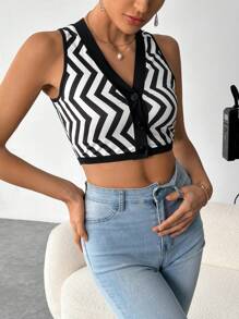 SHEIN Privé 鋸齒形印花短款背心 - 彩色 - 查看 4