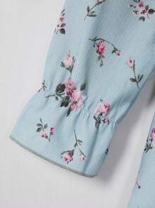 SHEIN Tween Girl Ditsy Floral Print Ruffle Trim Flounce Sleeve Dress - Green - View 6