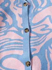 SHEIN Tween Girl Heart Pattern Drop Shoulder Cardigan