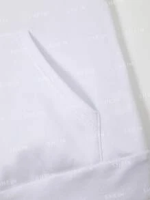 王冠和字母圖案袋鼠口袋抽繩加絨內裏連帽衫 - 白色 - 查看 4