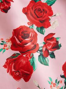 SHEIN DECDS 復古聖誕玫瑰印花女式連身裙 - 淺粉色 - 查看 10