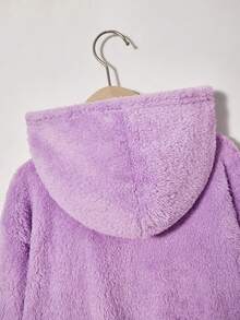 SHEIN Cô gái Tween Dây kéo áo có mũ Áo Teddy Jackets - Màu tím - Xem 5