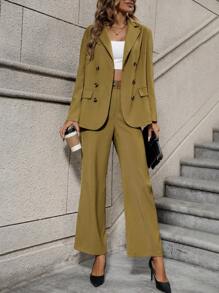 SHEIN Frenchy Đôi ngực Blazer & quần - Màu nâu  Mocha - Xem 4