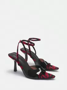 CUCCOO SZL Sandalias rojas de tacón alto y aguja de punta abierta, zapatos de vacaciones en oferta de verano - Rojo - Ver 1