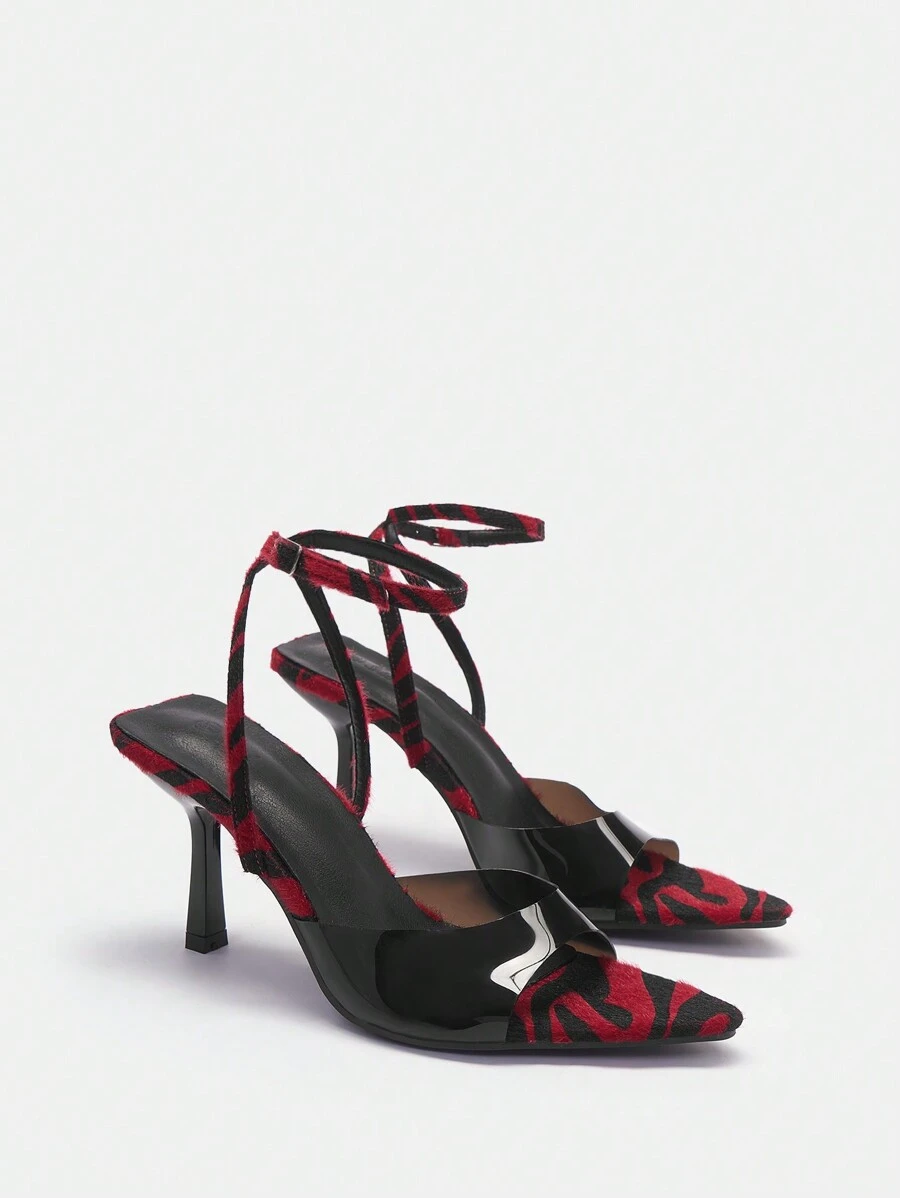 CUCCOO SZL Sandalias rojas de tacón alto y aguja de punta abierta, zapatos de vacaciones en oferta de verano - Rojo - Ver 1