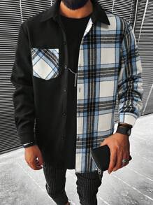 Manfinity 男士拼接格紋印花口袋貼布花呢外套 - 彩色 - 查看 1