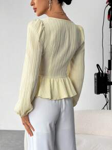 SHEIN Privé Square Neck Lantern Sleeve Peplum Blouse - Apricot - View 2