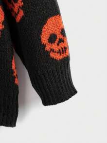 Flirla Hơn Tất cả Hình đầu lâu Thả vai Áo len Mở - Màu Cam cháy - Xem 3