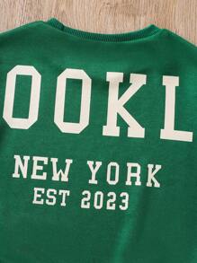 SHEIN Explorewe Young Girl Slogan Graphic Sweatshirt - Green - View 3