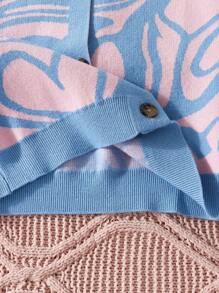 SHEIN Tween Girl Heart Pattern Drop Shoulder Cardigan