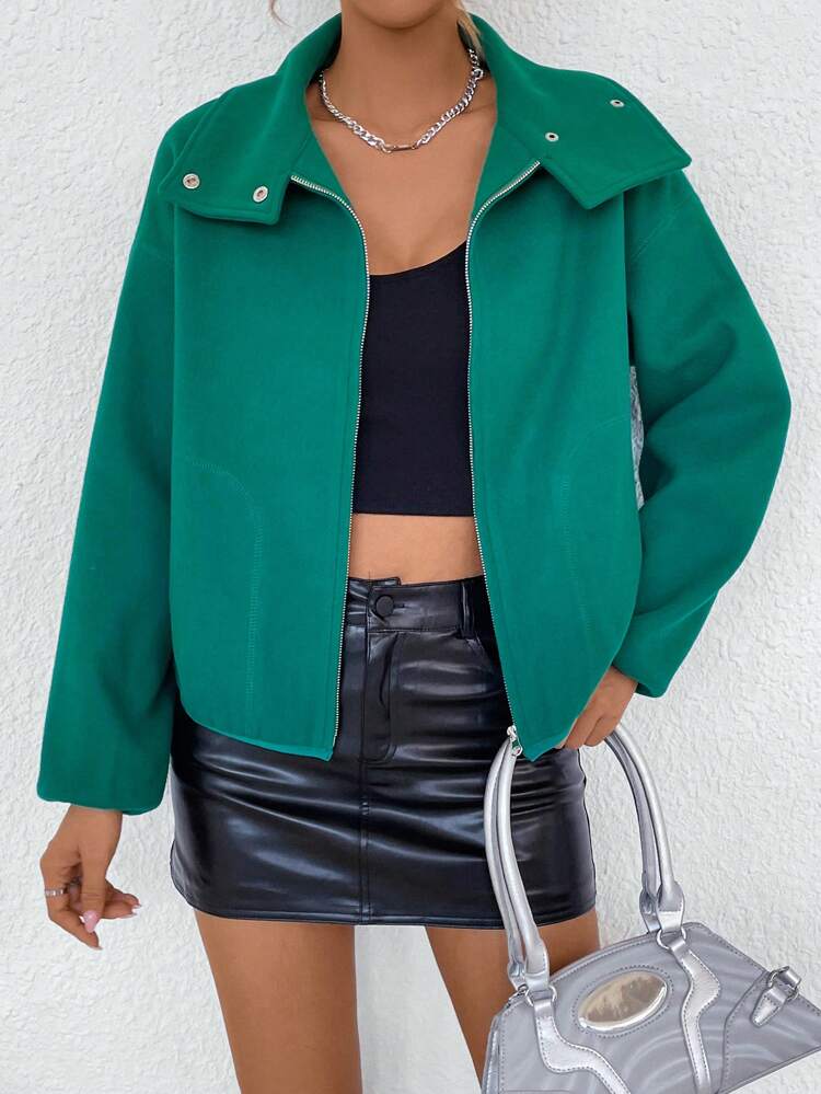 Zip Up Drop Shoulder Overcoat