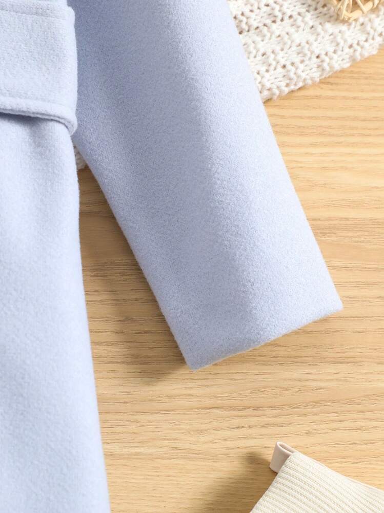 SHEIN Chica Joven Abrigo cuello de borreguito con botón - Azul - Ver 6