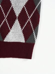 SHEIN EZwear Họa tiết Argyle Áo len vest - Màu Đỏ Sâu - Xem 5