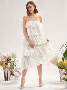 Enchnt Chất rắn Nhiều lớp Váy Dây - Màu tím - Xem 3