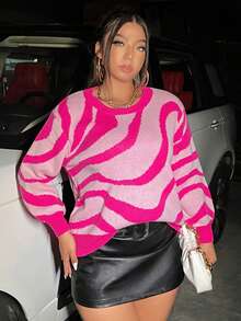 Celure 大碼圖形圖案燈籠袖套頭毛衣 - 彩色 - 查看 4