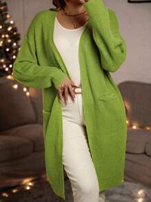 Calvaya Hơn Túi Kép Thả vai Áo len Duster - màu xanh lá - Xem 1