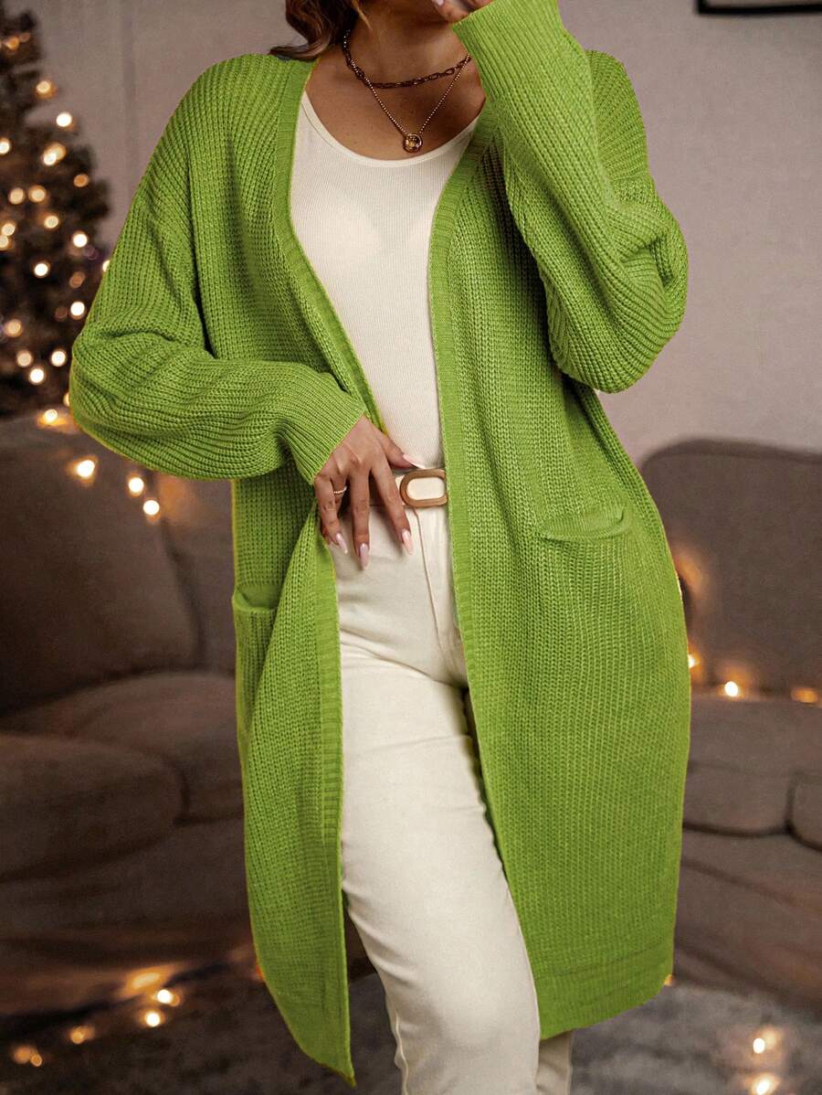 Calvaya Hơn Túi Kép Thả vai Áo len Duster - màu xanh lá - Xem 1