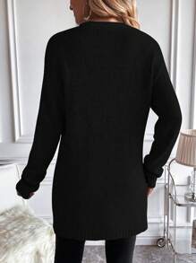 EMERY ROSE Solid Casual Design Cardigan Fall Winter Cloth For Women - Black - View 2