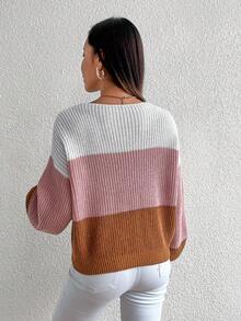 SHEIN Frenchy Khối màu Thả vai Áo len - Hồng - Xem 2