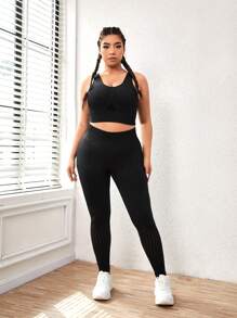 Easithlete Hơn Cắt ra Set bộ đồ thể thao - màu đen - Xem 4