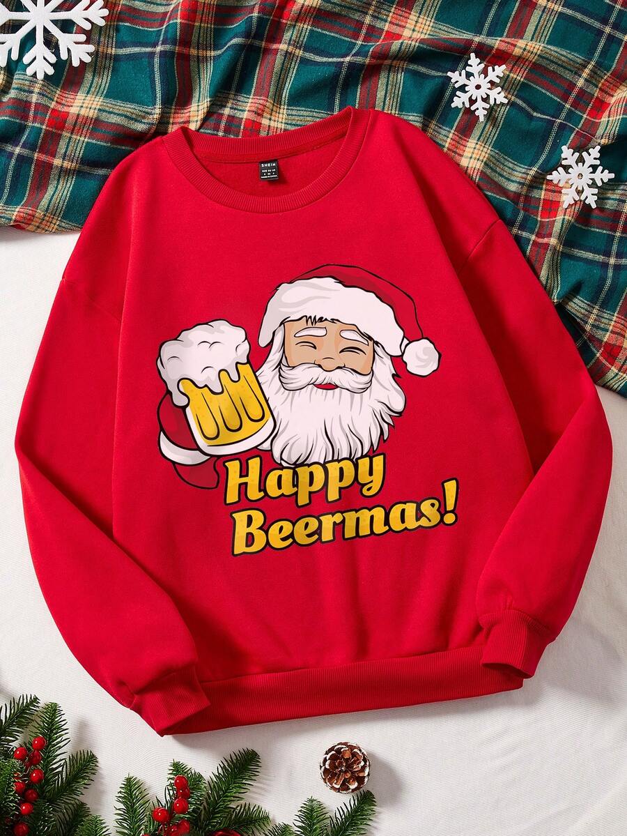 SHEIN EZwear Jul Tryck Nedhasade aclar Sweatshirts - Röd - Visa 1