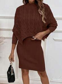 SHEIN Clasi 麻花編織蝙蝠袖套頭毛衣&針織洋裝