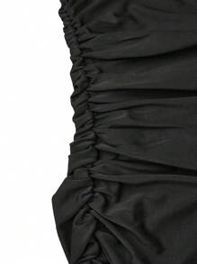 SHEIN Allurite Hơn cổ áo xếp nếp Xù Váy bodycon - màu đen - Xem 4